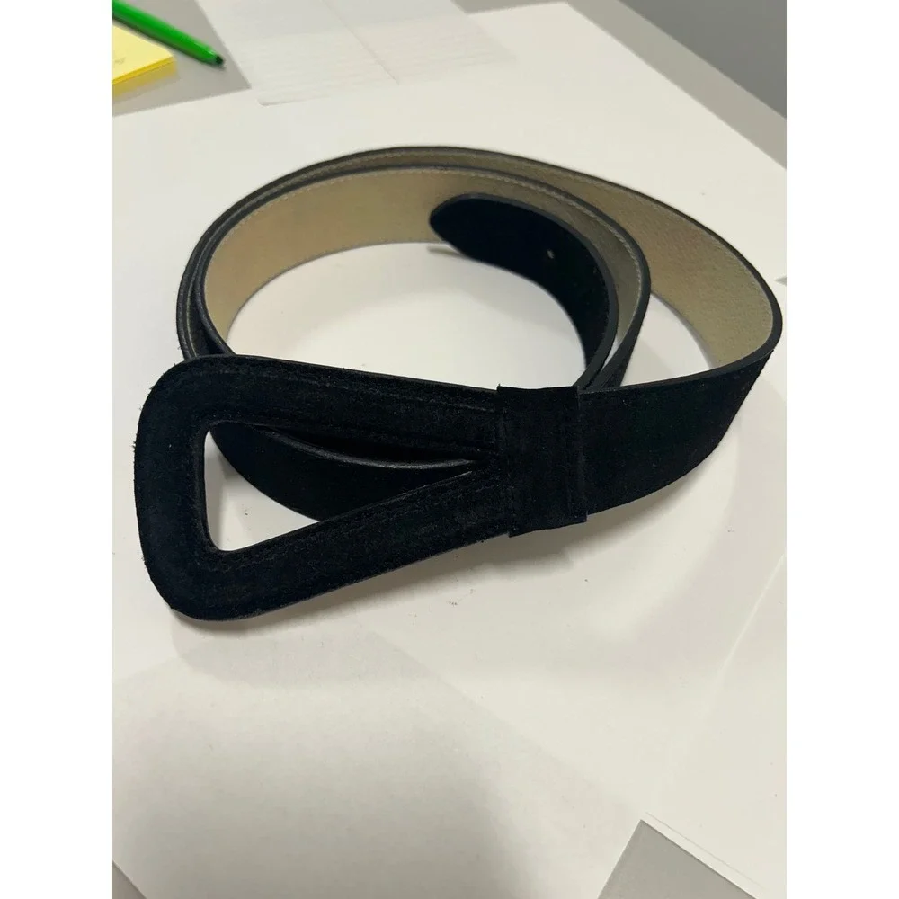 Coldwater Creek Black Suede Leather Belt Triangle Buckle Large Modernist Womens